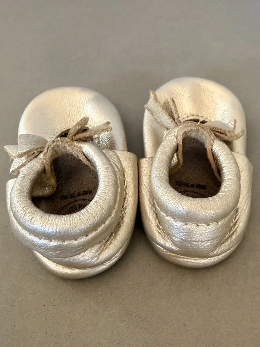 Freshly Picked Gold Metallic Bow Moccasins Size 3